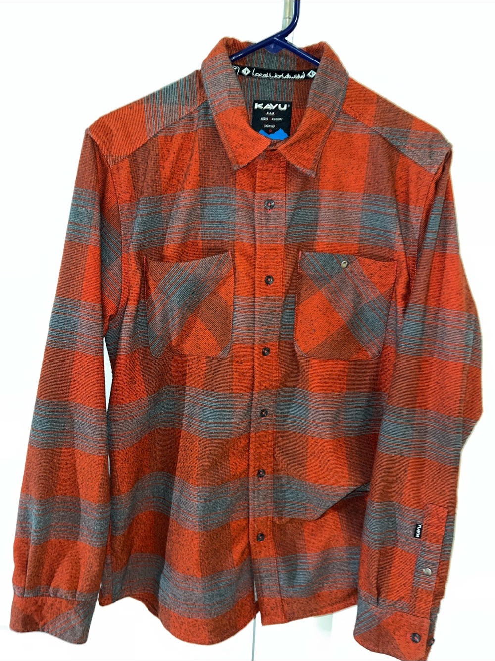 KAVU Red Check Plaid double pocket LS Trail Shirt-L Shacket